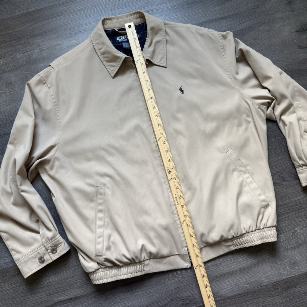 VTG Polo Ralph Lauren Harrington Jacket Mens Large Tan Beige Plaid Lined BiSwing - Picture 8 of 10